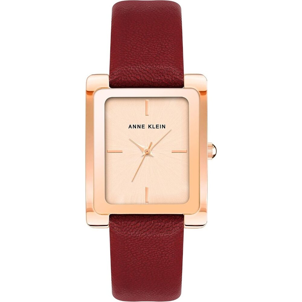 Women's Faux Leather Strap Crystal Lens Purple/Rose Tone Buckle Closure Watch